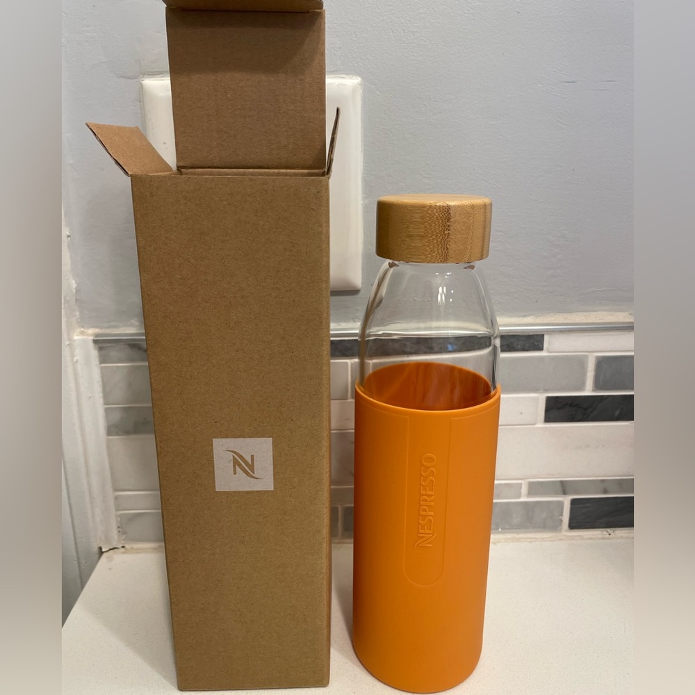 Reusable Glass  Water Bottle with Orange Silicone